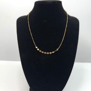 Gold Tone Disc Layered Necklace Delicate Dainty Accent Chain Fashion Jewelry 8in